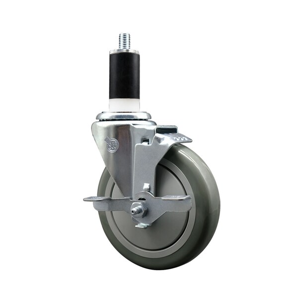 5'' SS Gray Poly Swivel 1-3/8'' Expanding Stem Caster with Brake